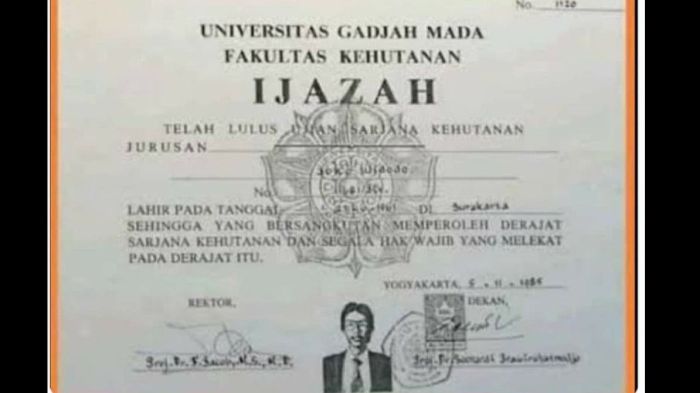 Terkait Ijazah Jokowi, Aktivis 77/78: Rektor UGM atau Dekan Kehutanan ...